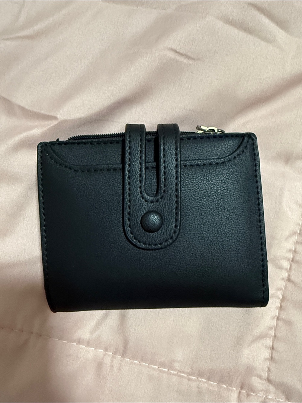 Classic Black Women's Wallet - Compact Snap & Zip Card Holder